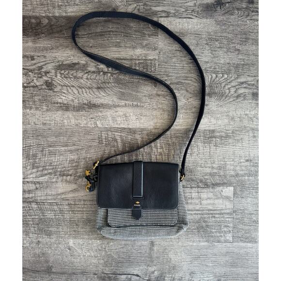 Fossil Kinley Crossbody Black White Houndstooth Checkered Front Flap 9” Small - Picture 16 of 16